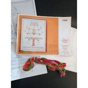 Creative Circle 1609 Family Tree Cross Stitch Kit 1981 Aida Cloth Floss Needle